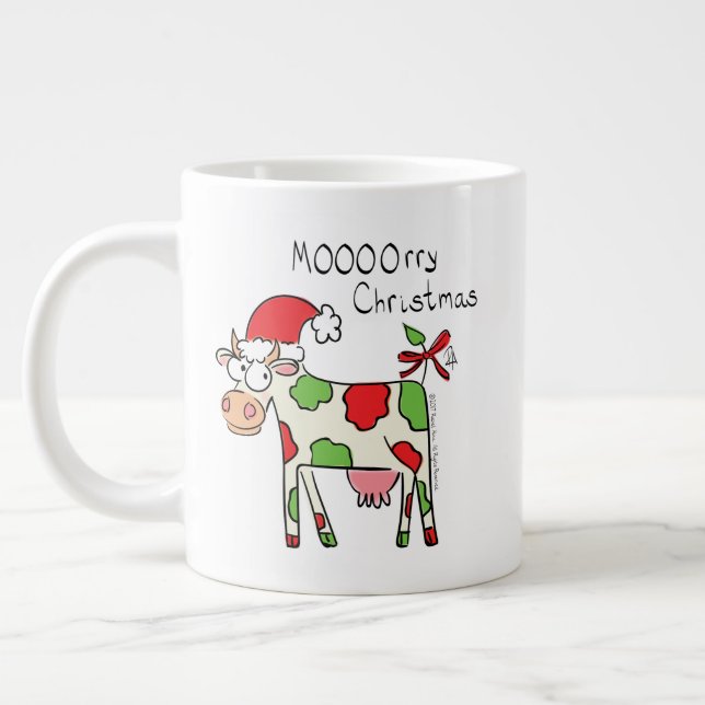 Cow Funny Cartoon Christmas Holiday Giant Coffee Mug (Left)