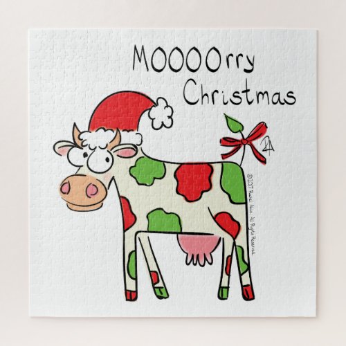 Cow Funny Cartoon Christmas Holiday Jigsaw Puzzle