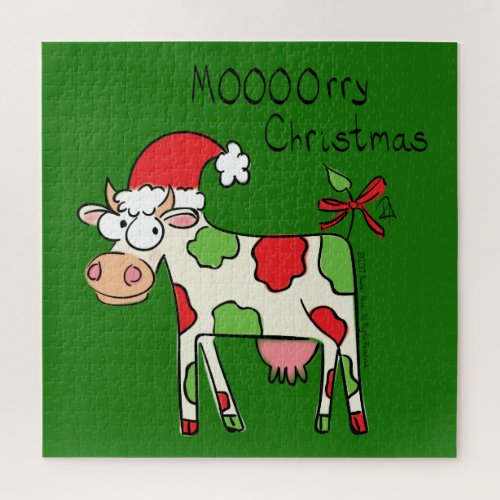 Cow Funny Cartoon Christmas Holiday Jigsaw Puzzle