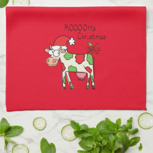 Cow Funny Cartoon Christmas Holiday Kitchen Towel