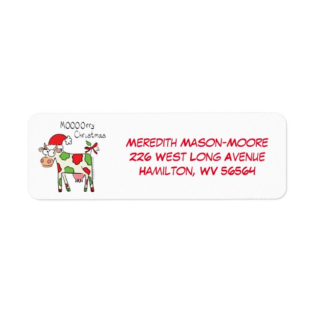 Cow Funny Cartoon Christmas Holiday Label (Front)