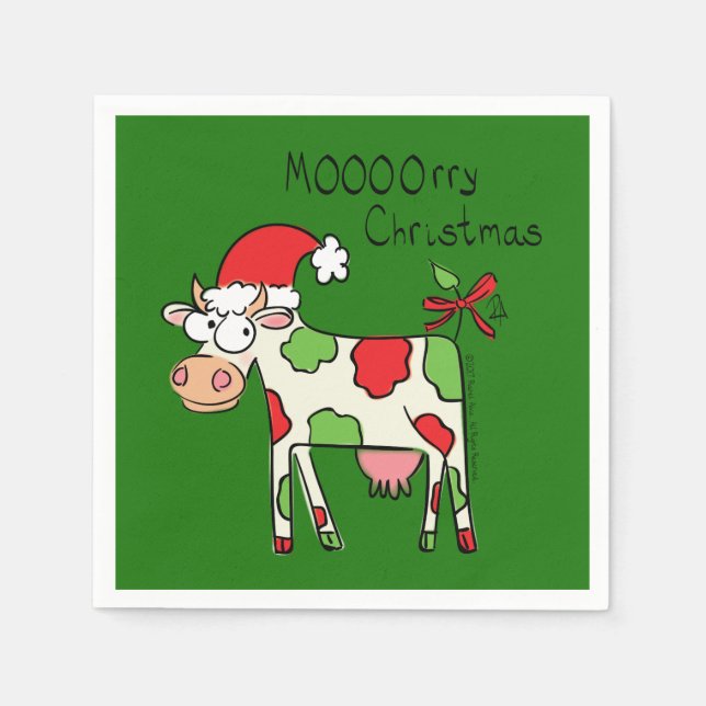 Cow Funny Cartoon Christmas Holiday Napkins (Front)