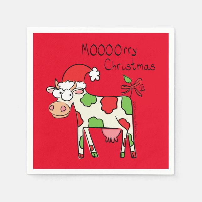 Cow Funny Cartoon Christmas Holiday Napkins (Front)