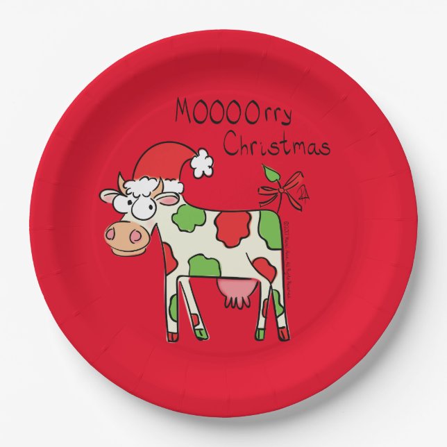 Cow Funny Cartoon Christmas Holiday Paper Plates (Front)