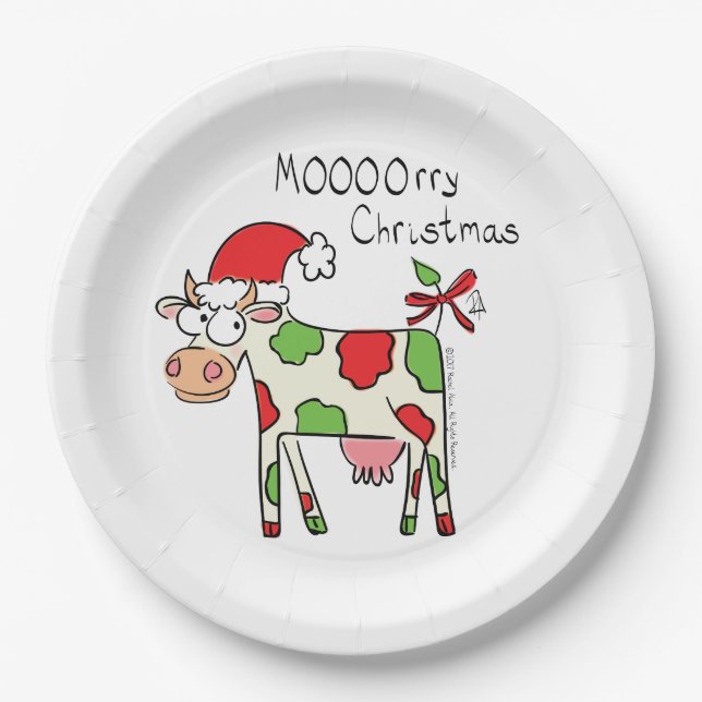 Cow Funny Cartoon Christmas Holiday Paper Plates (Front)