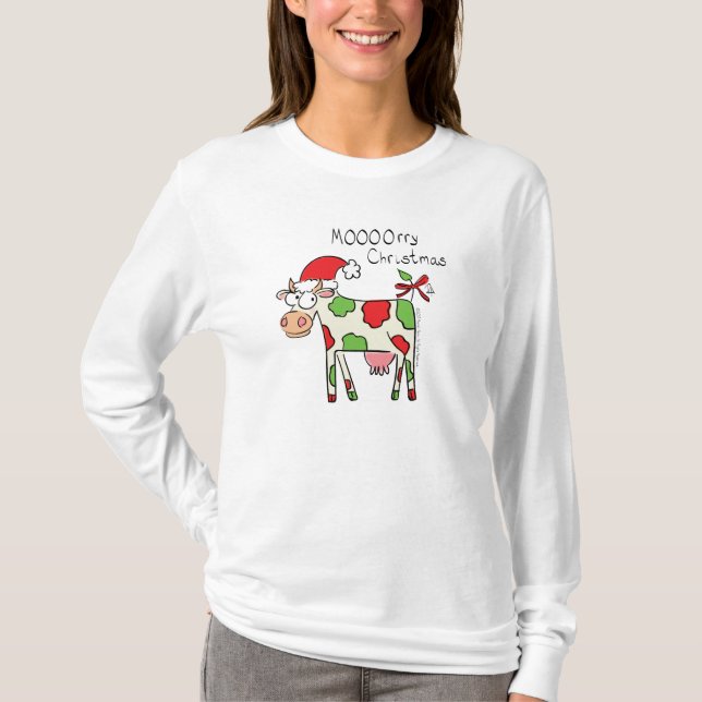Cow Funny Cartoon Christmas Holiday T-Shirt (Front)