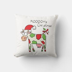 Cow Funny Cartoon Christmas Holiday Throw Pillow
