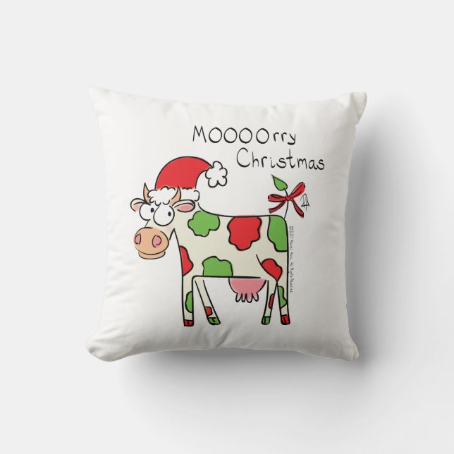 Cow Funny Cartoon Christmas Holiday Throw Pillow (Front)