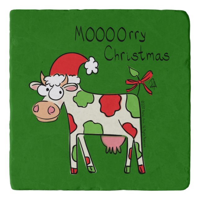 Cow Funny Cartoon Christmas Holiday Trivet (Front)