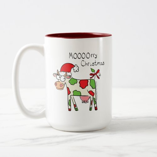 Cow Funny Cartoon Christmas Holiday Two_Tone Coffee Mug