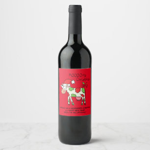 Cow Funny Cartoon Christmas Holiday Wine Gift Label