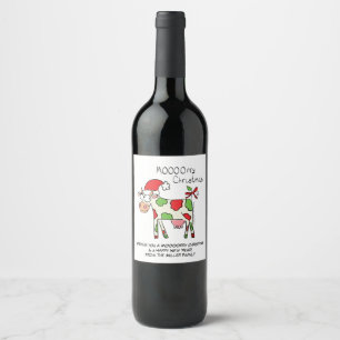 Cow Funny Cartoon Christmas Holiday Wine Gift Label