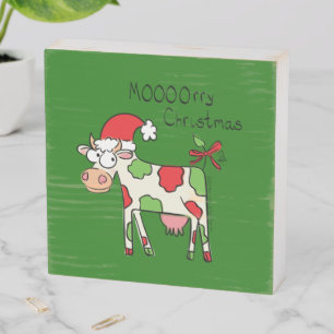 Cow Funny Cartoon Christmas Holiday Wooden Box Sign