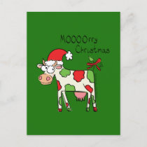 Cow Funny Cartoon Christmas Postcard
