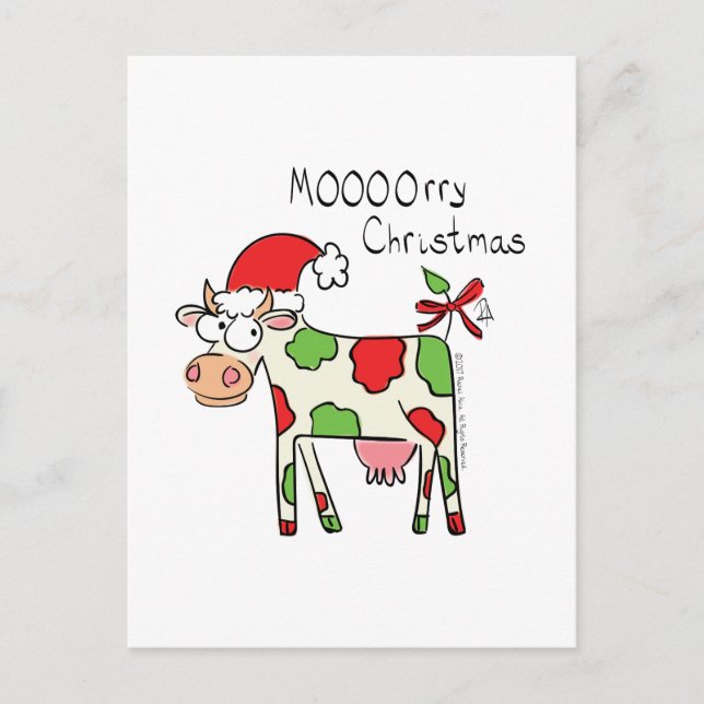 Cow Funny Cartoon Christmas Postcard (Front)