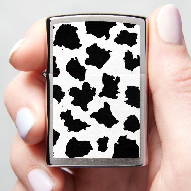 Cow Fur Black and White Pattern Zippo Lighter (In Hand)