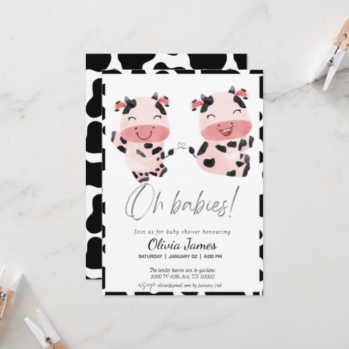 cow gender neutral twins baby shower invitation