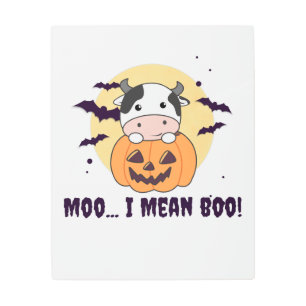 Cow Ghost Cute Kawaii Halloween Moo I Mean Boo Metal Print