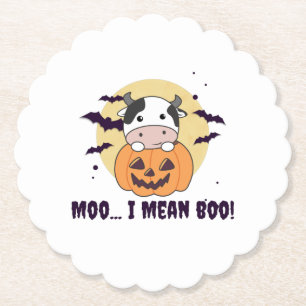 Cow Ghost Cute Kawaii Halloween Moo I Mean Boo Paper Coaster