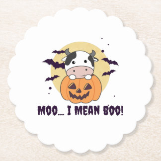 Cow Ghost Cute Kawaii Halloween Moo I Mean Boo Paper Coaster