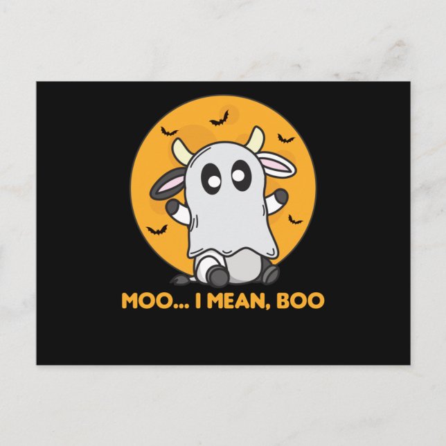 Cow Ghost Cute Kawaii Halloween Moo I Mean Boo Postcard (Front)
