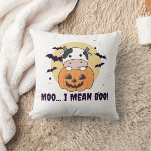 Cow Ghost Cute Kawaii Halloween Moo I Mean Boo Throw Pillow