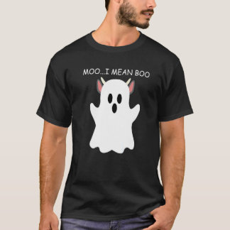 Cow Ghost Moo I Mean Boo Pumpkin Moon Halloween Fa T-Shirt