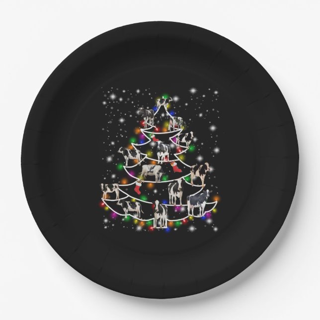 Cow Gift | Christmas Xmas Hat Cow Lover Gift Paper Plates (Front)