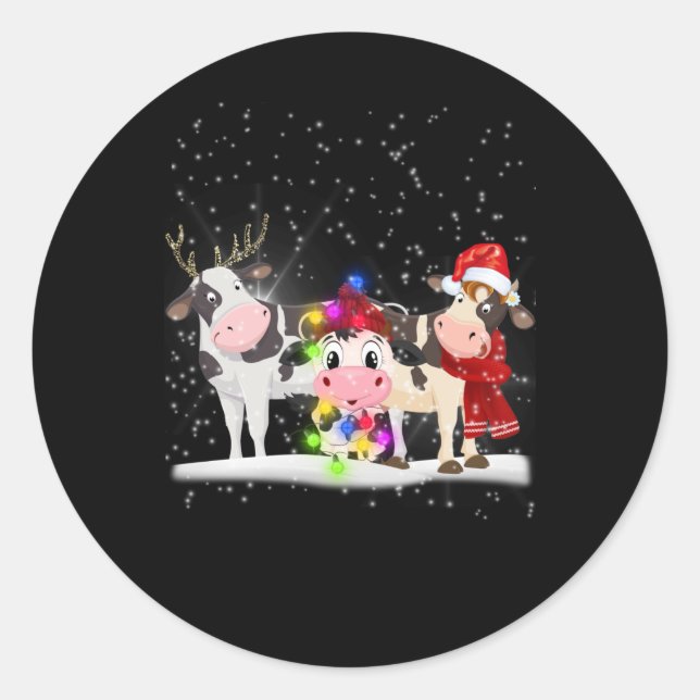 Cow Gift | Funny Christmas Cow Family Snow Classic Round Sticker (Front)