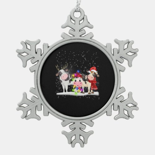 Cow Gift  Funny Christmas Cow Family Snow Snowflake Pewter Christmas Ornament