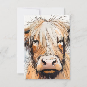 Cow gift, highland cow  thank you card
