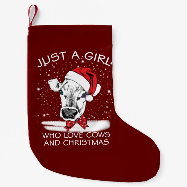 Cow Gift | Just A Girl Who Love Cows And Christmas Small Christmas Stocking (Front)