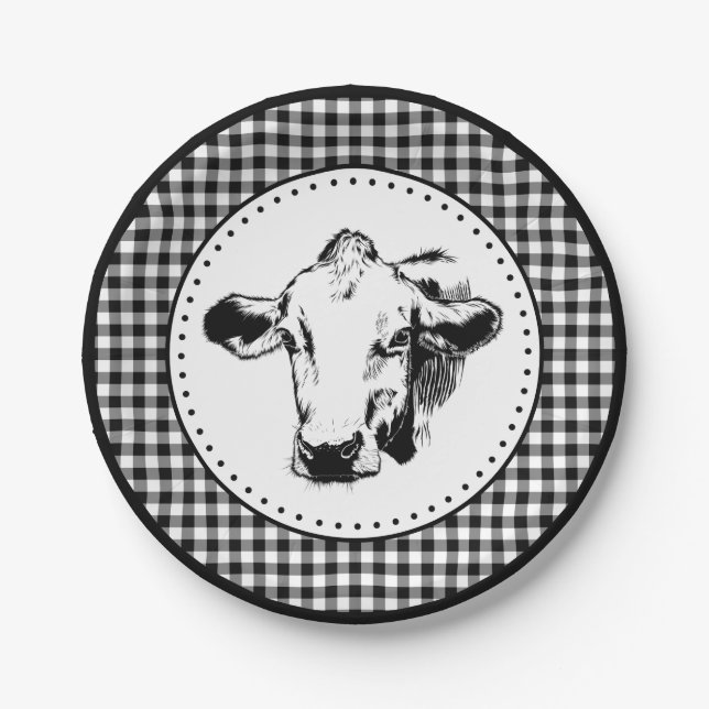 Cow Gingham Farmhouse Paper Plates (Front)