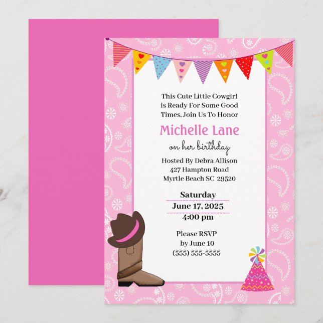 Cow Girl  Birthday Invitation (Front/Back)