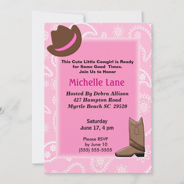 Cow Girl   Birthday Invitation (Front)