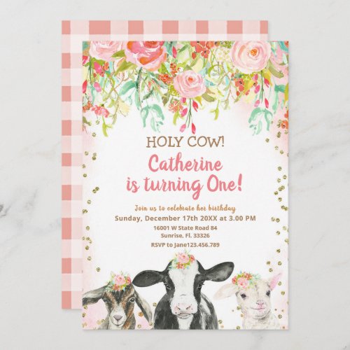 Cow Girl Floral Birthday Invitation