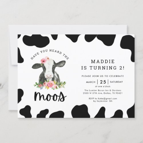 Cow Girl Have You Heard The Moos 2nd Birthday Invitation