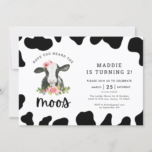 Cow Girl Have You Heard The Moos 2nd Birthday Invitation (Front)