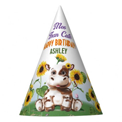 Cow Girl Sunflower Kids Birthday Party Hat