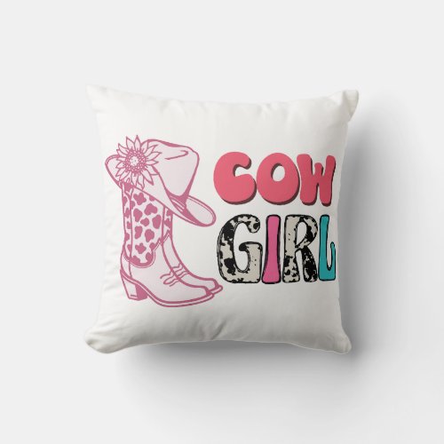 Cow Girl With Pink Boots  Throw Pillow