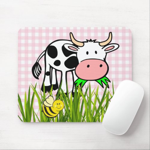 Cow Grass Floral Pink Plaid  Mouse Pad Mouse Pad