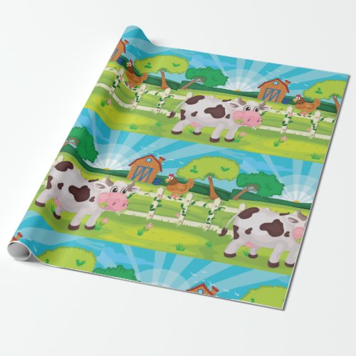 Cow Grazing On A Farm Animals Wrapping Paper