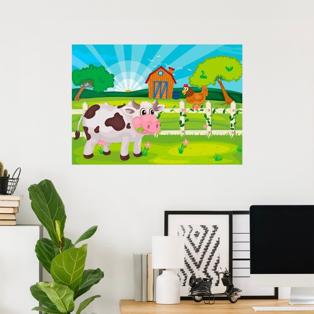 Cow Grazing On A Farm Poster (Creator Uploaded)