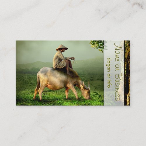 Cow Grazing with Farmer in a Scenic Pasture Business Card