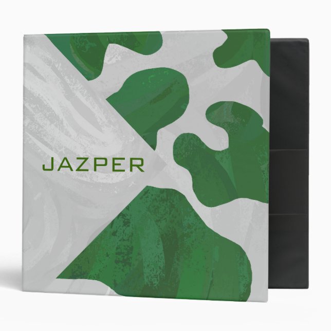 Cow Green and White Monogram 3 Ring Binder (Front/Inside)