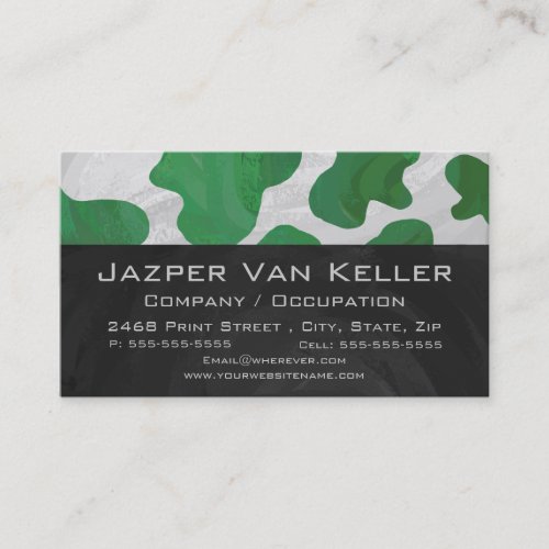 Cow Green and White Monogram Business Card
