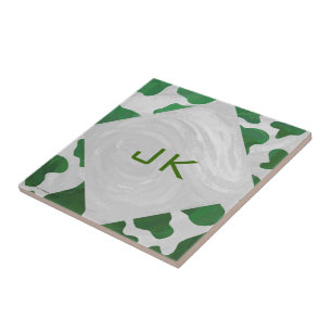 Cow Green and White Monogram Ceramic Tile