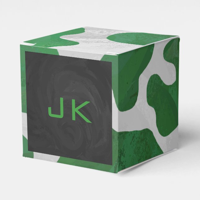Cow Green and White Monogram Favor Boxes (Front Side)
