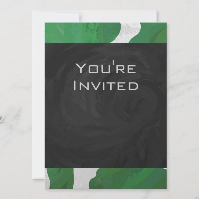 Cow Green and White Monogram Invitation (Front)