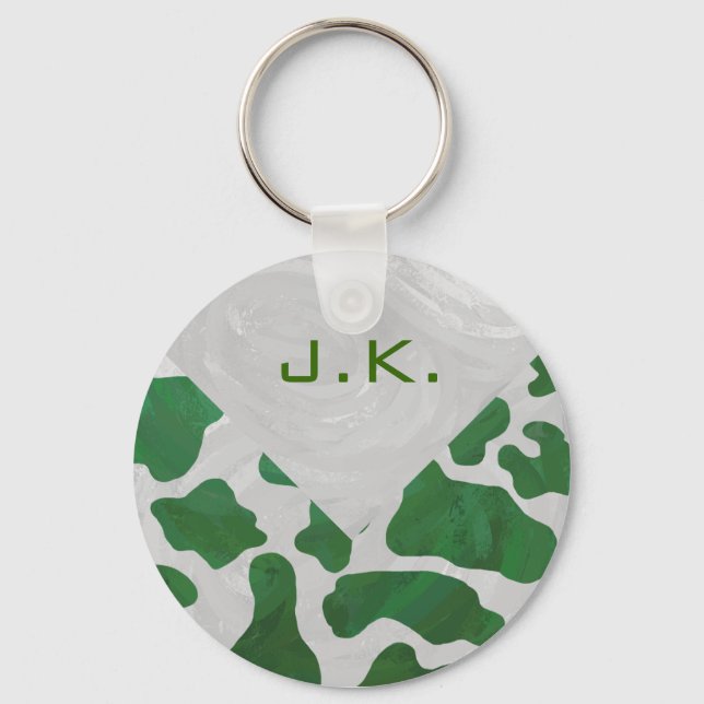 Cow Green and White Monogram Keychain (Front)